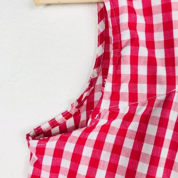 Lulumari Red & White Checkered Floral Embroidered Top  Size - Picture 5 of 7